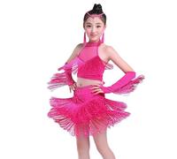 Girls Latin Dance Costume Performance Outfit Fringe Dress Set Stage Show Party Wear Summer 2 15 Years (3-4 Years) Hot Pink