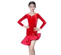 Girls Latin Dance Dress Carnival Ballroom Costume Long Sleeve Latin Competition Clothing For Girls, Party Dance Dress Dance Wear Competition Dress Pratice Costumes(130)