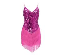 Girls Latin Dance Dress Tassel Dancewear Sequins Fringe Dress Modern Sleeveless Ballroom Dancer Outfits for Kids Spaghetti Strap Shiny Sparkling Jazz Skirt Stage Performance (Hot Pink, 11-12 Years)