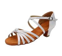 Girl's Latin Dance Shoes Ballroom Dance Shoes Kids Latin Tango Dance Practice Low Heels Girls Ballroom Shoes Tango Latin Dancing Princess Kids Sandals Girls Party Shoes (White, 32)