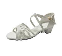 Girls Latin PU Dance Shoes with 3.5cm Heel, white, 4 UK