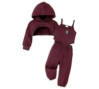 Girls Leaky Navel High Waisted Sweater Vest Trousers Three Piece Set Baby with Blanket (Red, 2-3 Years)