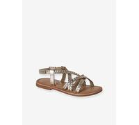 Girls' leather braided sandals gold