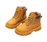 Girls Leather Lace Up Knee High Boots with Side Zipper PU Leather Waterproof Mid Calf Riding Winter Boots Comfortable Round Toe Solid Color Non Slip Chunky Heels Combat Ankle Booties 4-11 Years