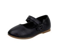 Girls Leather School Shoes Wide Fit Mary Jane Flats Non Slip Loafers with Bow Decor Adjustable Strap Soft Insole Ballet Trainers Bakless Comfy Leight Sneakers for Back to School (Black, 2 Big Kids)