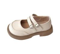Girls Leather Shoes 2 Strap Adjusted Closed Toe Ankle Non Slip Sandals Chunky Sole Lightweight Wedding Elegant Sneakers Kids Baby Comfy Casual Sneakers (Beige, 13 Little Child)