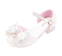 Girls Leather Shoes Shoes Dress Spring Kids Crystal Shoes Student Performance Shoes Wedding Banquet Flowers Children's Shoes, White, 10 UK Child