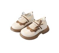 Girls Leather Shoes Spring Mary Jane Shoes Lace Sock Boots Kids Black Leather Shoes with Soft Sole Sandals 26, beige, 7 UK Child