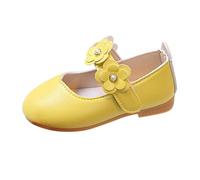 Girls Leather Shoes Spring Summer Autumn Children's Single Shoes School Season British Style Soft Bottom School Shoes Small Leather Shoes Kids Cleats (Yellow, 5 Infant)