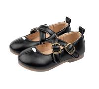 Girls Leather Soft Shoes 2 Strap Adjusted Flat Non Slip Closed Toe Sneakers Formal School Uniform Dance Elegant Princess Shoes Kids Baby Lightweight Casual Sneakers (Black, 7 Toddler)