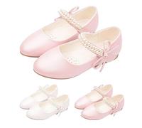 Girls Leather Soft Wedding Shoes Cute Pearl Strap Closed Toe Ankle Formal Shoes Kids Baby Birthday Princess Sandals Lightweight Elegant Bow Sole Rubber Non Slip Sandals (Pink, 2.5 Big Kids)