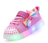 Girls' LED Sneakers with Magic Tape | Flashing Light-Up Shoes | PVC Sole Skateboarding Shoes | Sizes 21-30 EU (Pink/Purple)(Pink,11.5 UK Child)