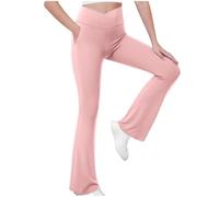 Girls Leggings Crisscross Flared High Waisted Yoga Bottoms with Pockets Plain Stretchy Lounge Pants Outdoor Pants Trousers Summer Dance & Gymnastics Sportswear 5-15 Years Pink 9 Years