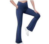 Girls Leggings Crisscross Flared High Waisted Yoga Bottoms with Pockets Plain Stretchy Lounge Pants Outdoor Pants Trousers Summer Dance & Gymnastics Sportswear 5-15 Years Dark Blue 9 Years