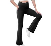 Girls Leggings Crisscross Flared High Waisted Yoga Bottoms with Pockets Plain Stretchy Lounge Pants Outdoor Pants Trousers Summer Dance & Gymnastics Sportswear 5-15 Years Black 9 Years