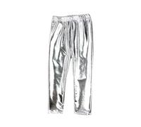 Girls Leggings Metallic Shiny Trousers Kids Stretchy Elastic Waist Legging Solid Color Sparkly Performance Costume Gold Silver Punk Pants for Disco Party Dance 5 Years Silver