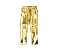 Girls Leggings Metallic Shiny Trousers Kids Stretchy Elastic Waist Legging Solid Color Sparkly Performance Costume Gold Silver Punk Pants for Disco Party Dance 5 Years Gold