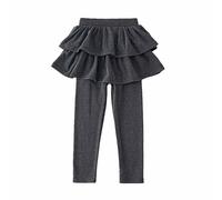 Girls Leggings with Ruffle Skirts 2-15Y Stretch Thick Warm Base Layer Thermal Tights Kids Yoga Outfit School Trousers Tracksuit Bottoms Pants Dance Leggings Dark Gray 6 Years