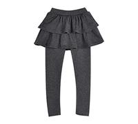 Girls Leggings with Skirt School Uniform Ruffle Tutu Pants for Girls Footless Tights Cake Culottes Party Dresses Cute Cake Culottes Leggings with Ruffle Tutu Skirt (Grey, 3-4 Years)