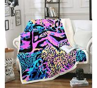 Girls Leopard Print Cheetah Print Sherpa Chic Wild Animal Style Art Fleece Blanket for sofa Couch Daughter Pink Blue Luxury Room Decor King 87"*94"