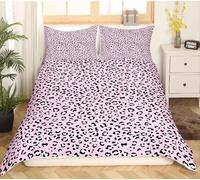 Girls Leopard Print Duvet Cover Set Teens Luxury Pink Black Cheetah Print Bedding Set Double Size for Kids Children Women Bedroom Decor Chic Wild Animal Style Design Quilt Cover Adults Reversible Soft