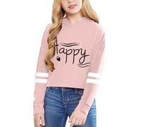 Girls' Letter Print Short Hoodie - Solid Colour Long Sleeve Pullover Top for Big Kids Pink