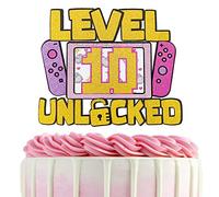 Girls Level 10 Unlocked Cake Topper, Glitter Girls Gaming 10th Birthday Cake Topper, Video Game Theme Party Decoration, Girl Gamer Birthday Favor