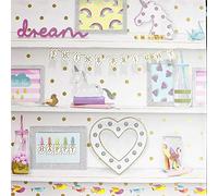 Girls Life Glitter Bookshelf Wallpaper Polka Dot Heart Unicorn Bird Pink White