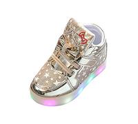 Girls Light Up Shoes Bow Star Printed High Top Toddler Glitter Sneakers Sequins Casual Soft Flat Sole Little Kid Flashing Trainers Lightweight Boot Outdoor (Gold, 6.5 Toddler)