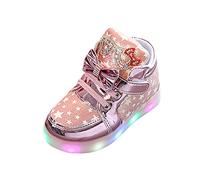 Girls Light Up Shoes Bow Star Printed High Top Toddler Glitter Sneakers Sequins Casual Soft Flat Sole Little Kid Flashing Trainers Lightweight Boot Outdoor (Pink, 5 Infant)