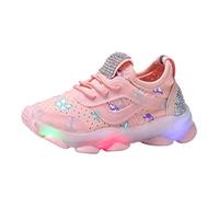 Girls Light Up Trainers Butterfly Printed Slip On Sequins Toddler Breathable Sneakers Glitter Kids Running Shoes Laces Flashing Lightweight Outdoor (Pink, 3-3.5 Years)