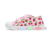 Girls Light Up Trainers Kids Canvas Shoes Toddler Outdoor Indoor School Shoes with Hook and Loops Strawberry Size 5 UK Child