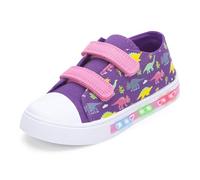Girls Light Up Trainers Toddler Boys Canvas Shoes Kids Dinosaur Easy Fasten Walking Shoes with Hook and Loops Shoes Size 5