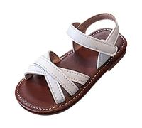 Girls' Lightweight Flat Sandals with Soft and Comfortable Soles, Solid Color, Girl Sandals, Girls Sandals, Suitable for Casual Daily Play and School, White, 29.5 EU