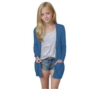 Girls' Lightweight Long Sleeve Cardigan - Casual Open Front Oversized Sweater, Cute Soft Outerwear Coat, with Pockets, Ideal for Mild Weather(Dark Blue, 11-12 Years)