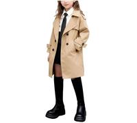Girls Lightweight Trench Coats Longline Double-Breasted Peacoat, Kids Notched Collar Lapel Long Sleeve Windbreaker Blazer Jacket School Coat Outwear Khaki 9 Years