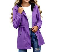 Girls Lightweight Waterproof Jacket Kids Hooded Rain Jacket Pack a Mac Coat | Casual Zipper Button School Coat Teen Windproof Raincoats Fashion Plain Outdoor Windbreaker with Pockets for Hiking Camping