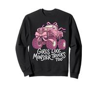 Girls Like Monster Lorry Trucks Too Pink Coquette Bow Sweatshirt