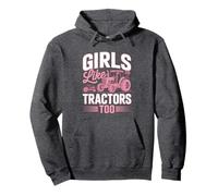 Girls Like Tractors Too Pink Farm Farmer Tractor Women Pullover Hoodie