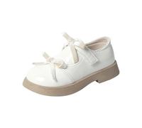 Girls Loafer Bow Straps Round Closed Toe Slip-on Lightweight Comfortable Rubber Sole School Dress Shoes (Beige, 1.5 Big Kids)