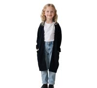 Girls' Long Cardigan Open Front Lightweight Sweater, Kids Ribbed Knitted Maxi School Cardigan Duster Coats With Pockets Stretchy Anti-Pill Fall Outerwear 8 Years Black