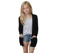 Girls Long Cardigan Solid Color Oversize Longline Cardigan Casual Loose Girls Plain Knit Sweater Long Sleeve Tops Soft Comfortable Autumn Spring Autumn Cardigans for Kids Girl (Black-B, 7-8 Years)