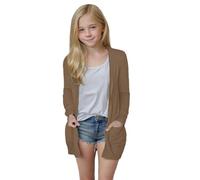 Girls Long Cardigan Solid Color Oversize Longline Cardigan Casual Loose Girls Plain Knit Sweater Long Sleeve Tops Soft Comfortable Autumn Spring Autumn Cardigans for Kids Girl (Brown-B, 13-14 Years)
