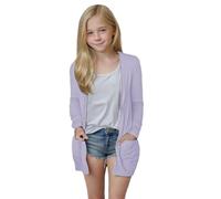 Girls Long Cardigan with Pockets Teen Plain Lightweight Cardigan Rash Guard Long Sleeve Open Front Trendy Jacket Solid Color Breathable Casual Coat