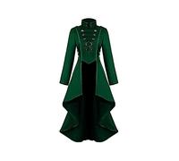 Girls' Long Coat with Lapel Collar - Medieval Top in Pie-Tail, Long Sleeve Vintage Solid Colour Jacket, Chic and Classic Victorian Gothic Court Jackets for Renaissance Halloween, Green, M