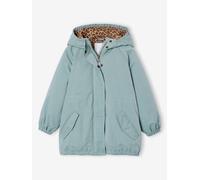 Girl's long hooded parka grey green