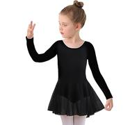 Girls Long Sleeve Ballet Dance Leotard Tutu Outfit Soft Stretchy Performance Practice Costume for Toddlers Kids Pink Princess Dress Dresses 12-13 Years Dressing Up Costumes Black