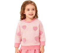 Girls Long Sleeve Crewneck Sweatshirt Featuring Heart Embroidery Striped Casual Pullover Top Everyday Wear Kids Apparel Valentine's Day Jumper 6-7 Years Toddler Gifts Age 2 11 Valentine T Shirt