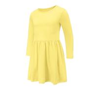 Girls Long Sleeve Dress Plain Yellow Casual Dresses Kids Cotton A-line Skater Dresses for Girls Age 5-6 Years