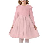 Girl's Long Sleeve Dress Round Neck Knit Dresses Spring Summer Kids Skater Swing Dress Gold Velvet A-Line Beach Dresses Sale Clearance Perform Dinner Festival Party Outfit Age 5-12 Years
